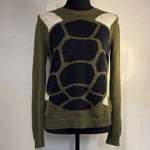 United Colors of Benetton Y2K Sweater Cotton Linen Turtle Green Black Size Small